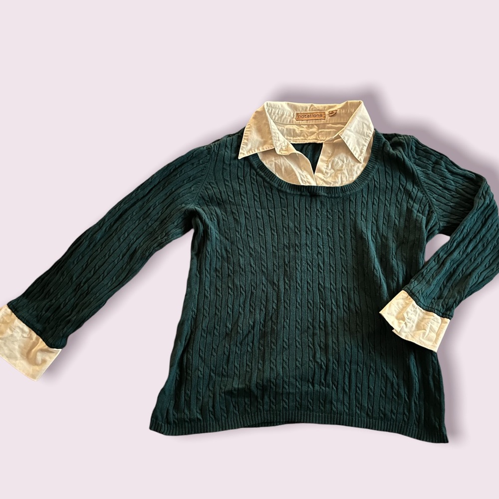 Notations Polo Collared Shirt Blue Sweater Top